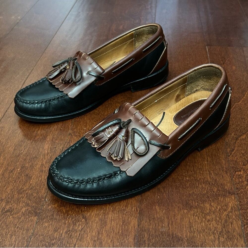 Johnston & Murphy Black and Brown Leather Tassel Loafers, Size 10.5